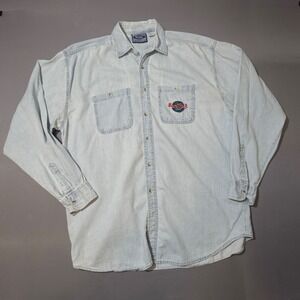 Hard Rock Cafe Denim Long Sleeve Button Up Shirt Mens XL Light Wash Myrtle Beach